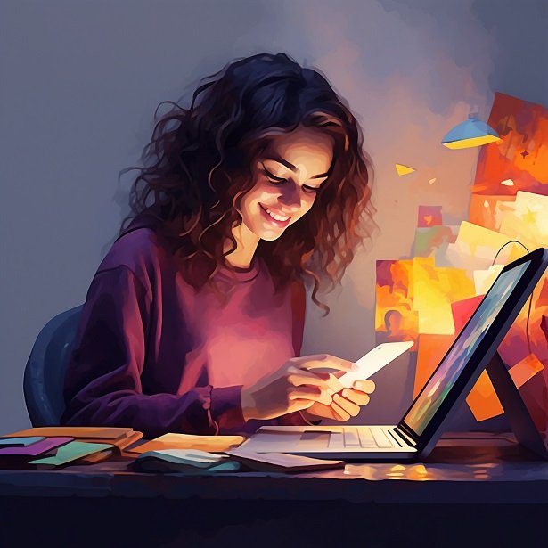 Girl is playing smartphone application happily