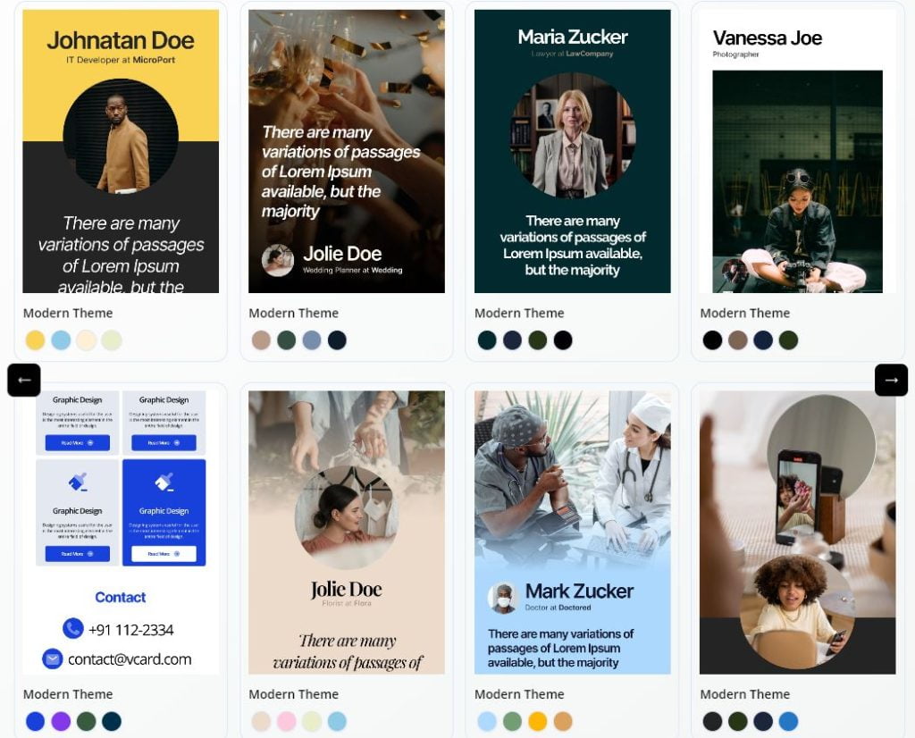 Various digital business card templates by Appnicorn