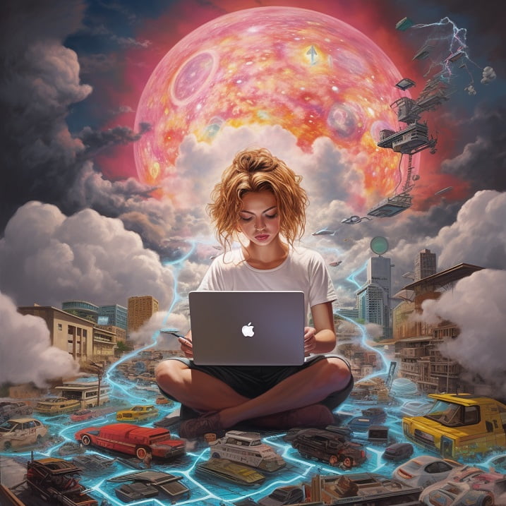 A girl is using a laptop.