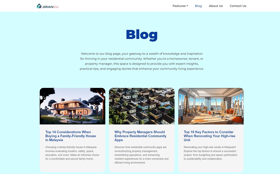 Blog page of a company website.