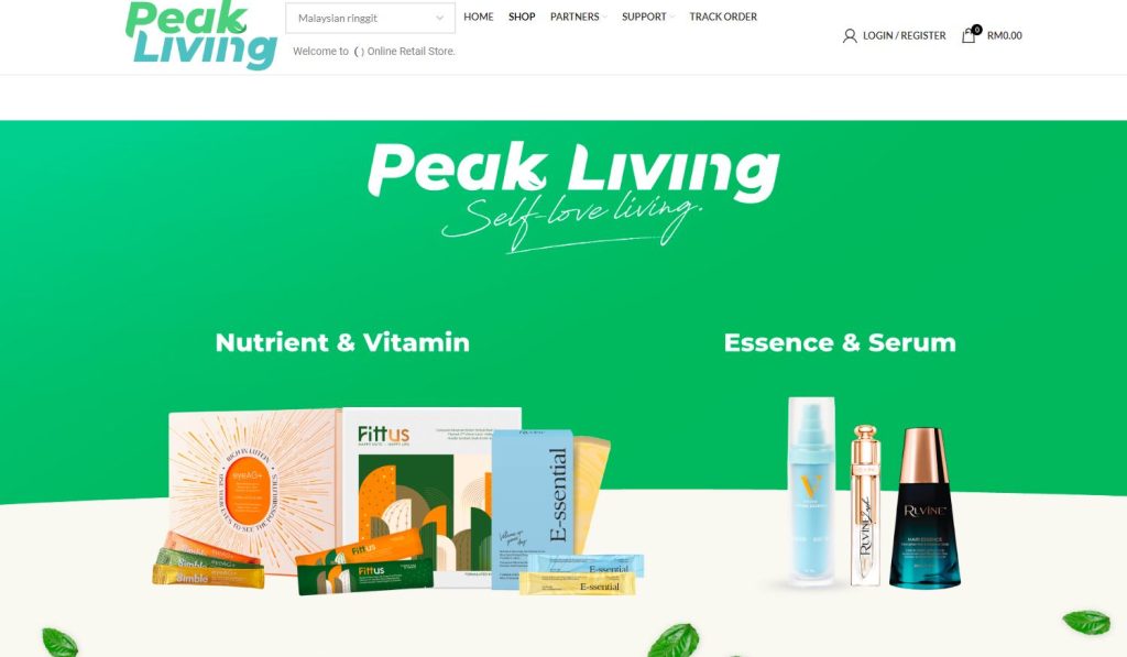 Ecommerce website of Peak Living.