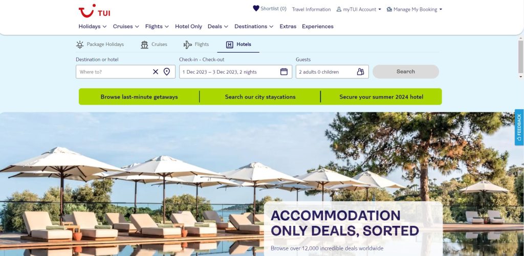 TUI hotel booking website from UK.
