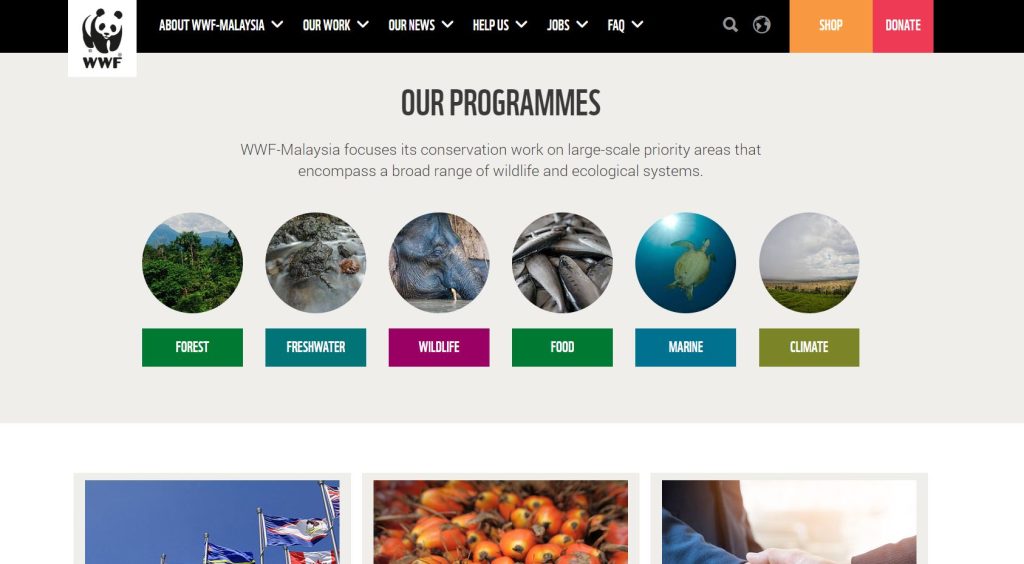WWF Malaysia non-profit organization website.