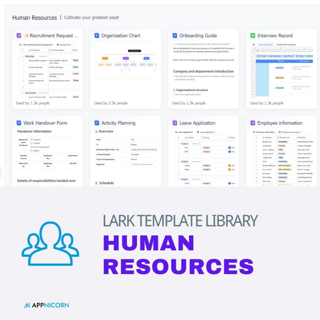 Lark's document template library supports human resources.