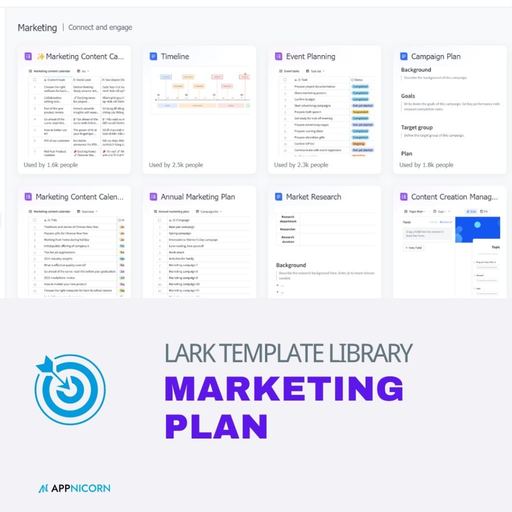 Lark's document template library supports marketing plan.