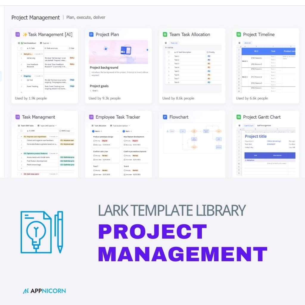 Lark's document template library supports project management.