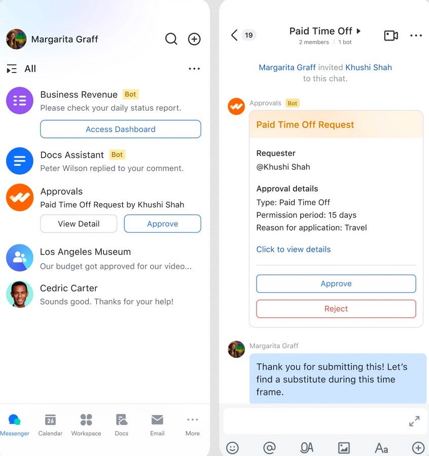 Leave approval feature of Lark.