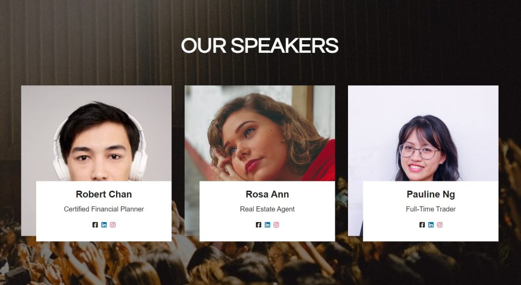 Digital learning management system's speaker profiles.