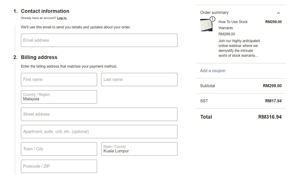 Ecommerce functionalities for a digital learning website.