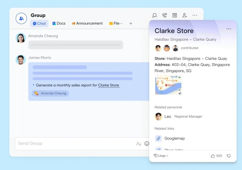 During their daily interactions on Lark Messenger, store employees can effortlessly access tore information, recipe standards, and operational protocols by clicking on keywords in text messages.