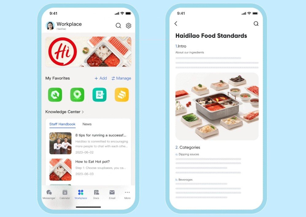 As a huge F&B company, Haidilao utilizes Lark Workplace to boost operational efficiency.