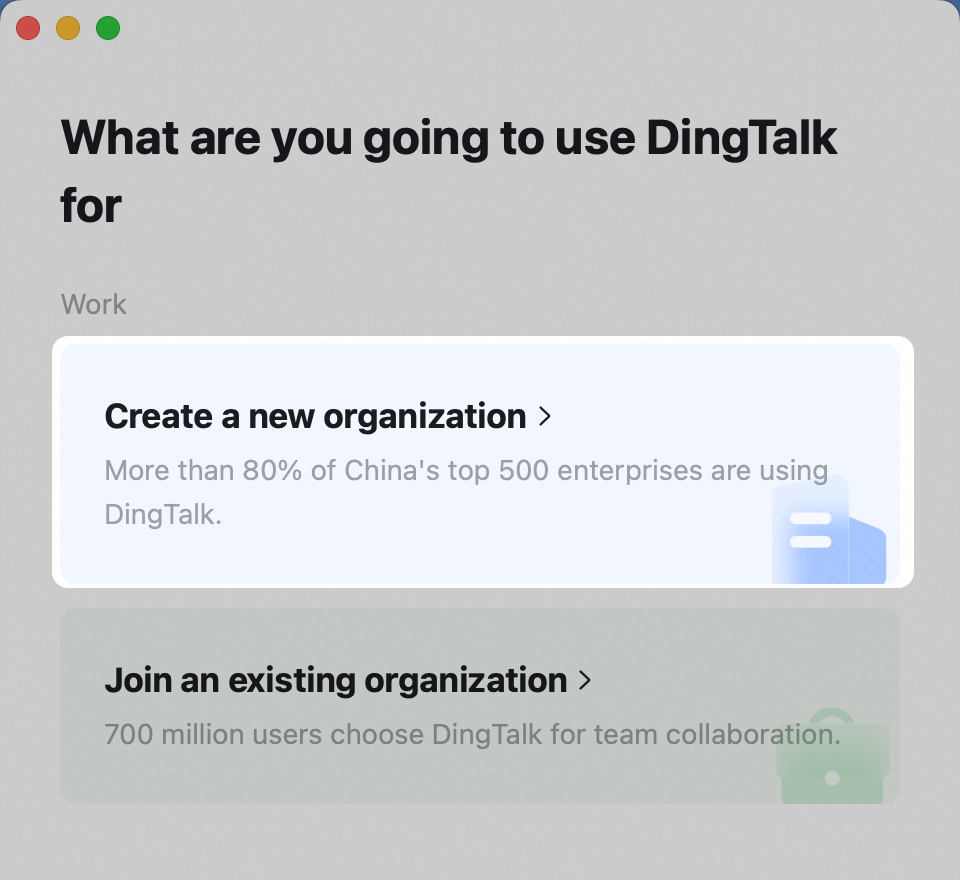 Click create a new organization.
