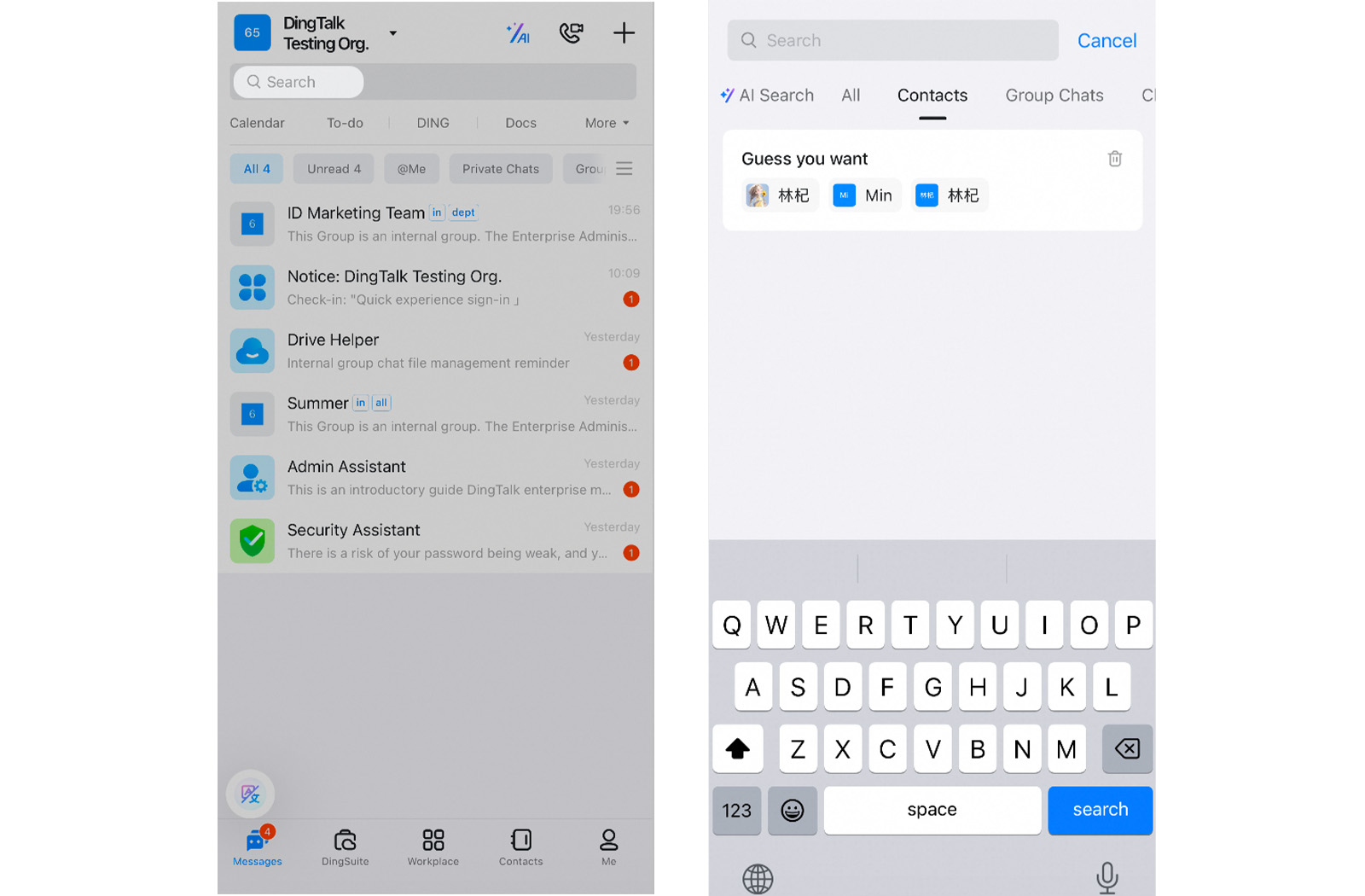 Find contacts on DingTalk.