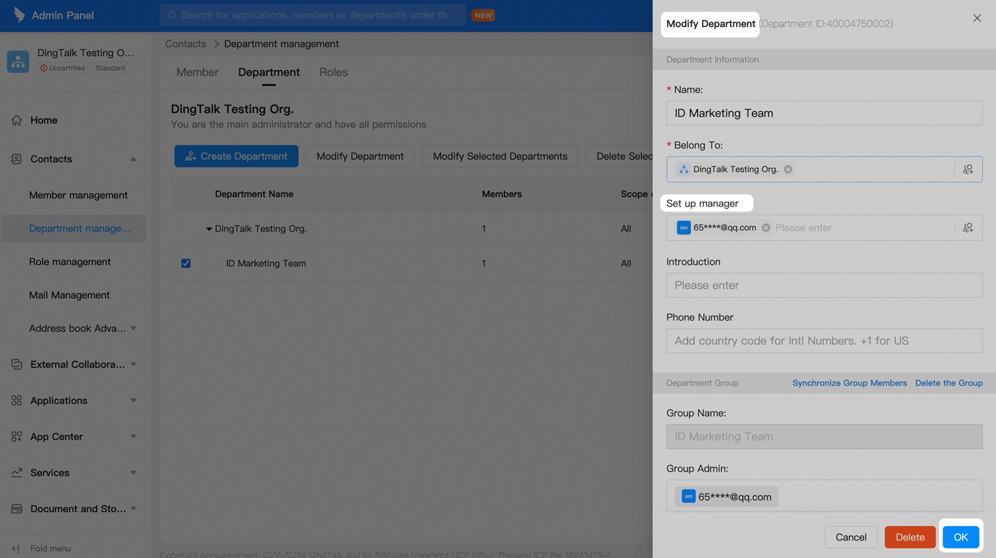 Set up manager