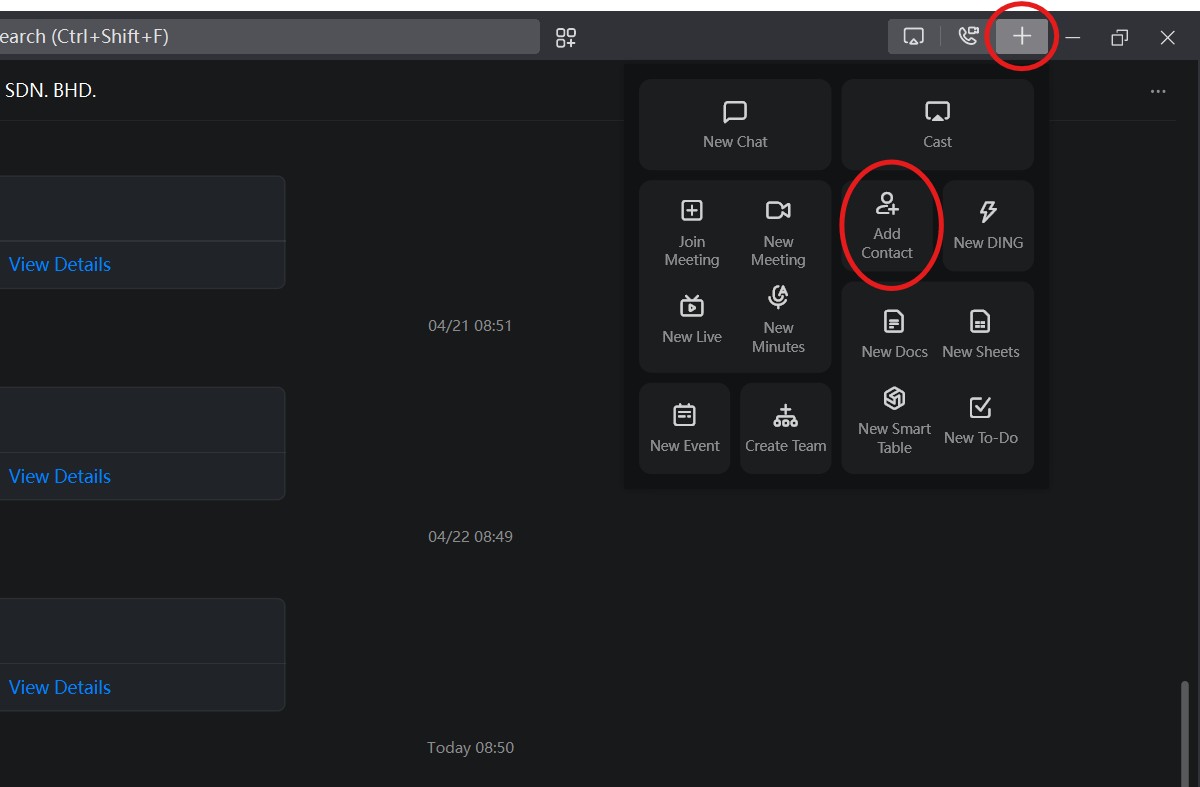 Add Contact on DingTalk