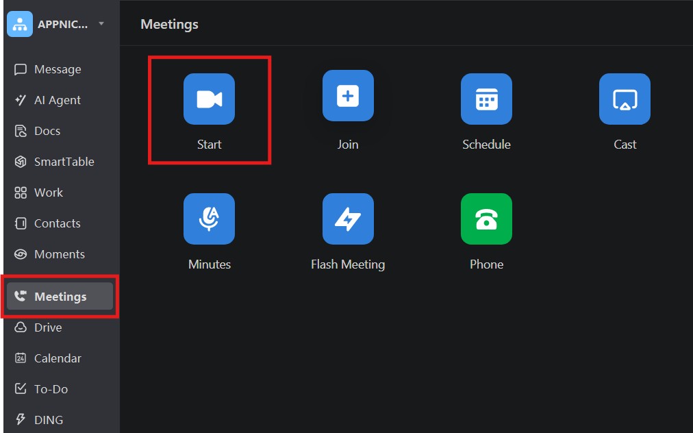 DingTalk Start Meeting