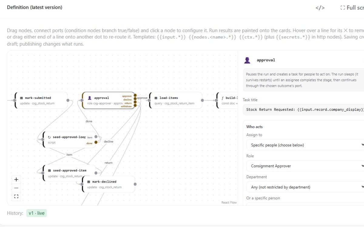 APES workflow and logic designer screen